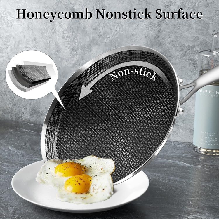 Nonstick Crepe Pan 11inch Stainless Steel Crepe Pan Honeycomb Coating Flat Skillet Tawa Dosa Tortilla Pan