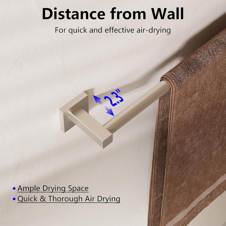 Adjustable Towel Bar, 14.4inch - 25.2inch Towel Rack, Wall Mounted for Bathroom, Kitchen Hand Towel Holder Cloths Hanger SUS 304 Stainless Steel Organizer Single Bar (Brushed Nickel)