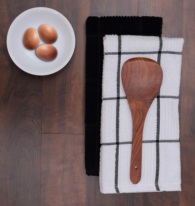 AMOUR INFINI Kitchen Towels Pack of 4 Absorbent, Quick Drying Premium Terry Cotton Dish Towel with Hanging Loop 16x28 Inch Hand & Tea Towels (Black) - Nestoria