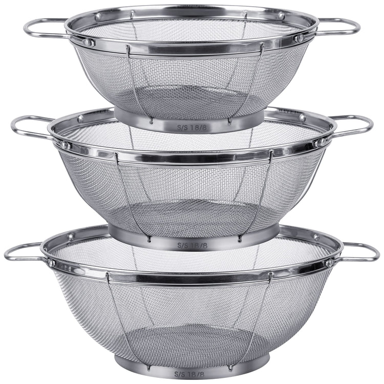 3 Pack 18 8 Stainless Steel Colander Sieves (3 Count)