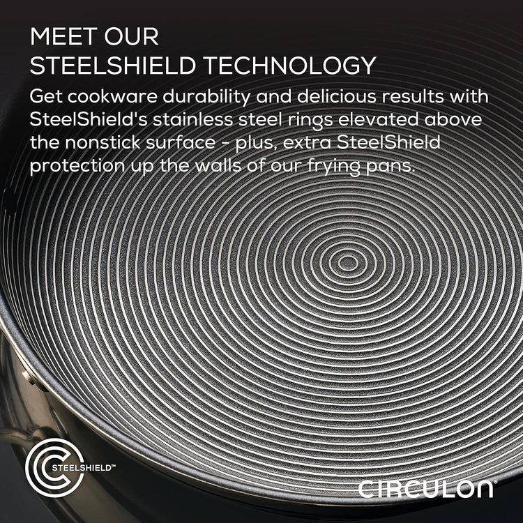 Circulon Clad Stainless Steel Frying Pans/Skillet Set with Hybrid SteelShield and Nonstick Technology, 10 Inch and 8.5 Inch, Silver