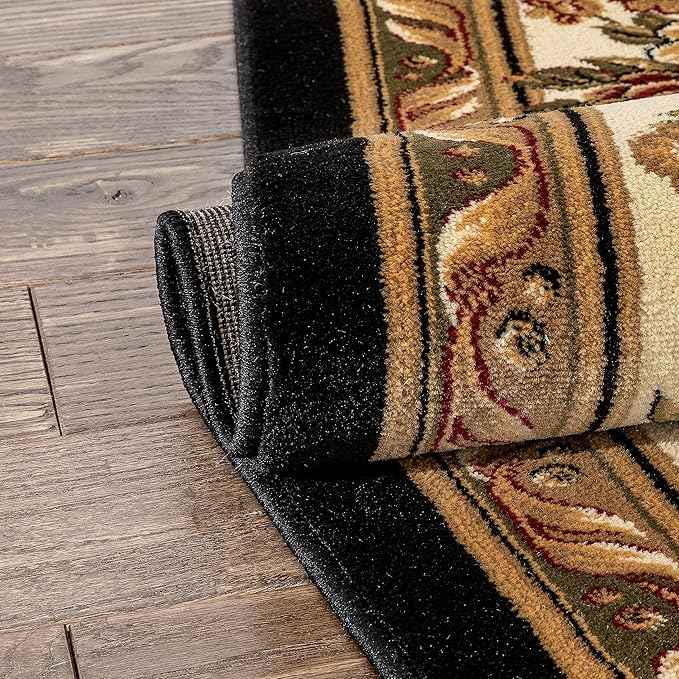 Pastoral Medallion Black French European Formal Traditional 8x11 8x10 (7'10" x 10'6") Area Rug Easy to Clean Stain / Fade Resistant Contemporary Floral Thick Soft Plush Living Dining Room Rug