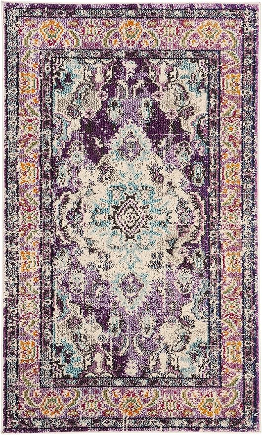 SAFAVIEH Monaco Collection Area Rug - 3' x 5', Violet & Light Blue, Non-Shedding & Easy to Clean, Distressed Medallion Design, Ideal for Living Room, Bedroom, Dining Space (MNC243L)