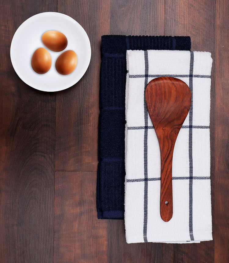 AMOUR INFINI Kitchen Towels Pack of 4 Absorbent, Quick Drying Premium Terry Cotton Dish Towel with Hanging Loop 16x28 Inch Hand & Tea Towels (Blue) - Nestoria