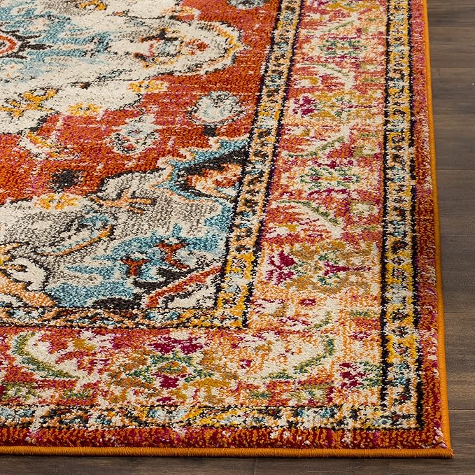 SAFAVIEH Monaco Collection Runner Rug - 2'2" x 8', Orange & Light Blue, Boho Chic Medallion Distressed Design, Non-Shedding & Easy Care, Ideal for High Traffic Areas in Living Room, Bedroom (MNC243H)