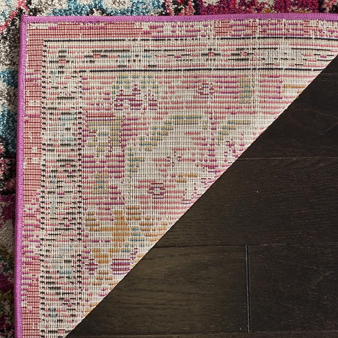 SAFAVIEH Monaco Collection Area Rug - 4' x 5'7", Pink & Multi, Non-Shedding & Easy to Clean, Distressed Medallion Design, Ideal for Living Room, Bedroom, Dining Space (MNC243D)