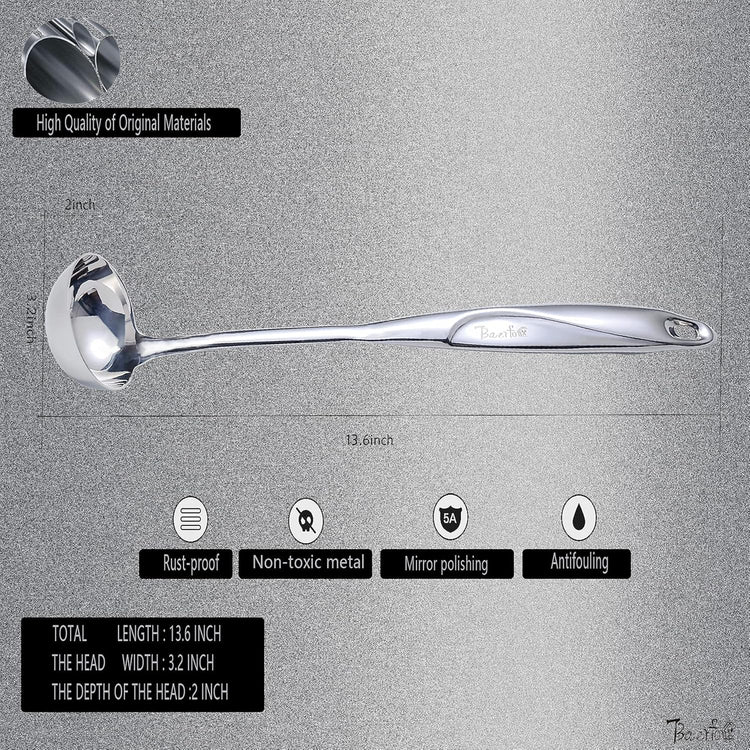 High Grade Soup Ladle,Cooking Ladle for Soup,Heat-proof Design of Hollow Handle,Stainless Steel Kitchen Utensil(4ouce/13.5 Inch)
