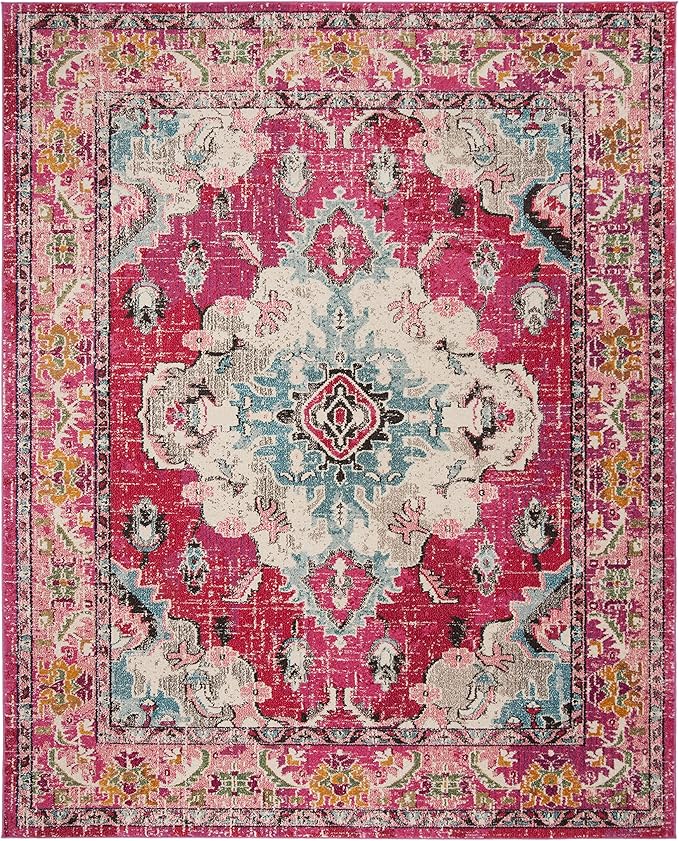 SAFAVIEH Monaco Collection X-Large Area Rug - 11' x 15', Pink & Multi, Non-Shedding & Easy to Clean, Distressed Medallion Design, Ideal for Living Room, Bedroom, Dining Space (MNC243D)