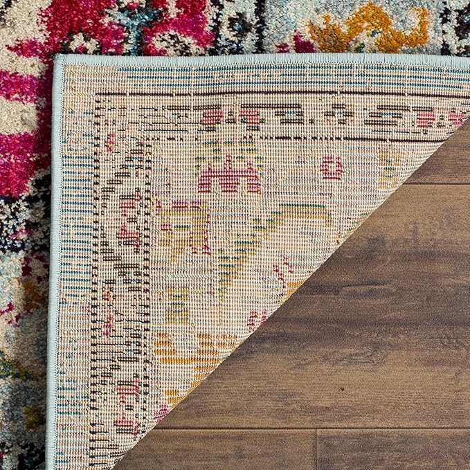 SAFAVIEH Monaco Collection Runner Rug - 2'2" x 16', Light Blue & Fuchsia, Non-Shedding & Easy to Clean, Distressed Medallion Design, Ideal for Hallway, Foyer, Entryway, Kitchen, Bedroom (MNC243J)