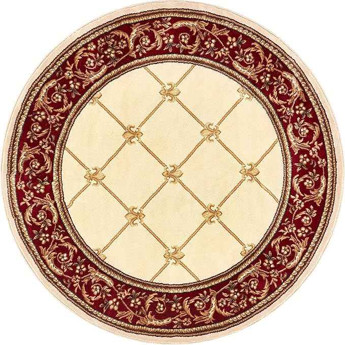 Well Woven Timeless Collection Fleur De Lis Ivory 5' Foot Round Luxurious Traditional French Aubusson Oriental Area Rug Perfect for Living Room Bedroom or Dining Room Easy-to-Clean Durable Design