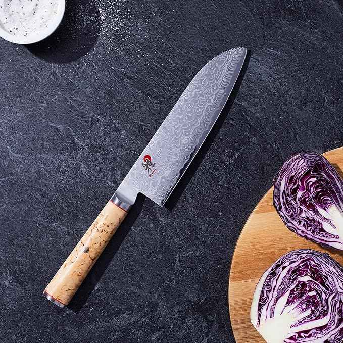 Miyabi Birchwood SG2 Japanese Santoku Knife, 7-inch, All-rounder Kitchen Knife, Karelian Birch Handle, 100-layer flower Damascus pattern, Handcrafted in Seki, Japan