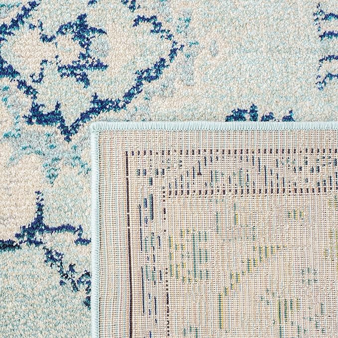 SAFAVIEH Monaco Collection Area Rug - 8' Round, Light Blue & Ivory, Non-Shedding & Easy Care, Ideal for High Traffic Areas in Living Room, Foyer, Bedroom (MNC243K-8R)