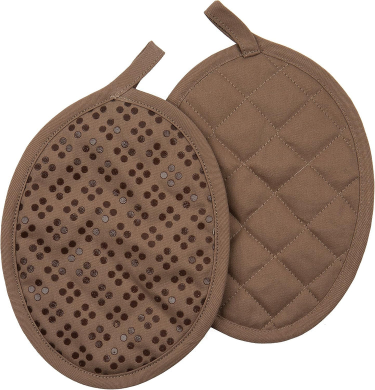 Sticky Toffee 9-Piece Kitchen Set – Brown 100% Cotton Terry Dish Towels, Dishcloths, Oven Mitts, and Pot Holders with Non-Slip Silicone Grip, Oeko-Tex Cotton