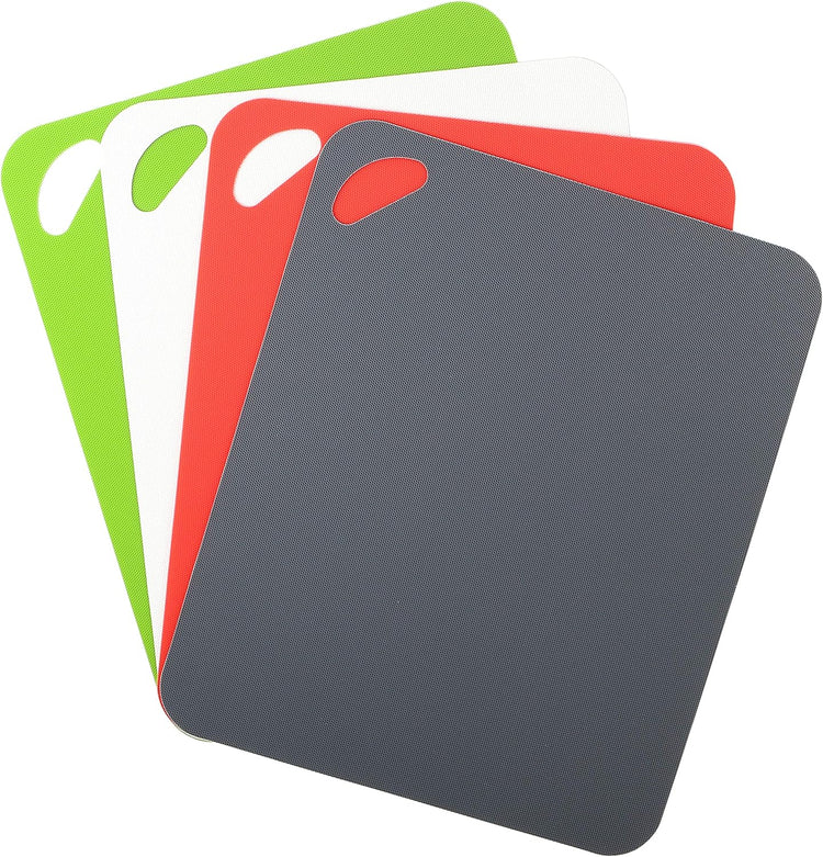 Dexas Heavy Duty Cutting Board Grippmat, Flexible Cutting Boards for Kitchen, Set of 4, Non Slip Plastic Board Cutting Mat 11.5 by 14 Inches Gray, Red, White and Green Set, Kitchen Gadgets