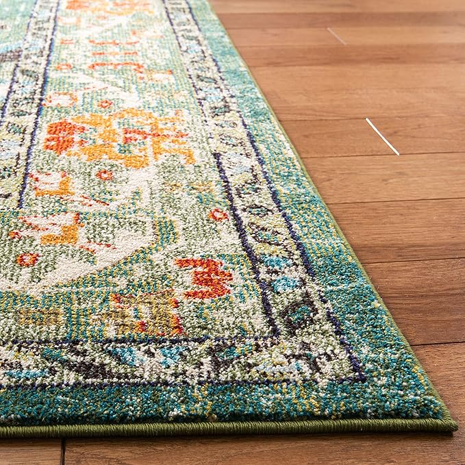 SAFAVIEH Area Rug 6x8 - Monaco Collection - Forest Green & Light Blue, Non-Shedding & Easy to Clean, Distressed Medallion Design, Ideal for Living Room, Bedroom, Dining Space (MNC243F)