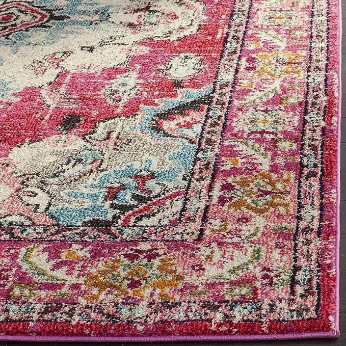 SAFAVIEH Monaco Collection Area Rug - 4' x 5'7", Pink & Multi, Non-Shedding & Easy to Clean, Distressed Medallion Design, Ideal for Living Room, Bedroom, Dining Space (MNC243D)