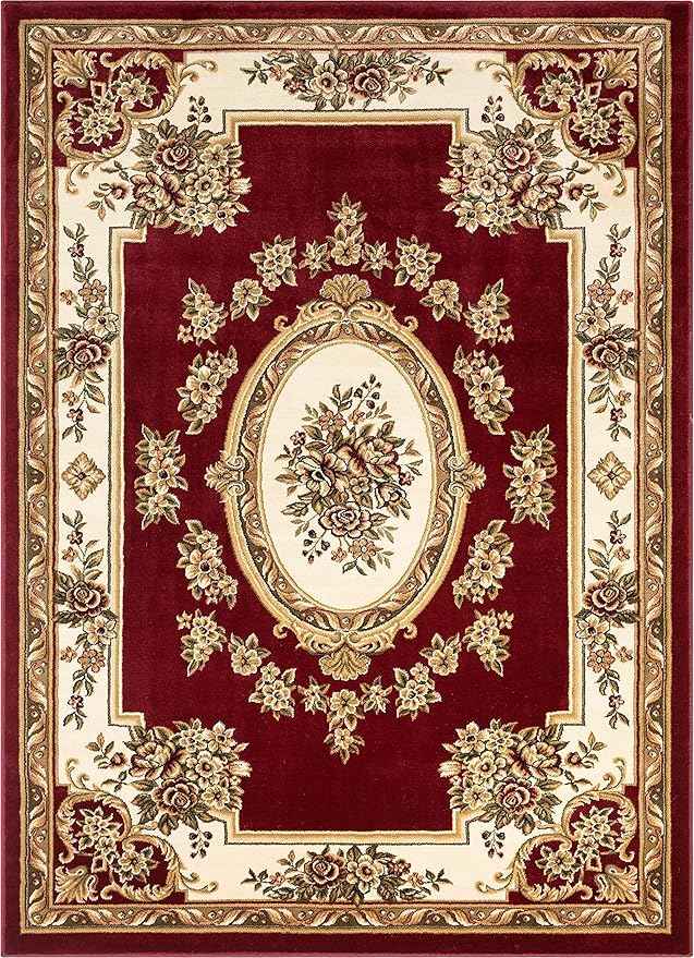 Pastoral Medallion Red French European Formal Traditional Area Rug (5'3" x 7'3") Easy to Clean Stain Fade Resistant Shed Free Modern Contemporary Floral Thick Soft Plush Living Dining Room Rug