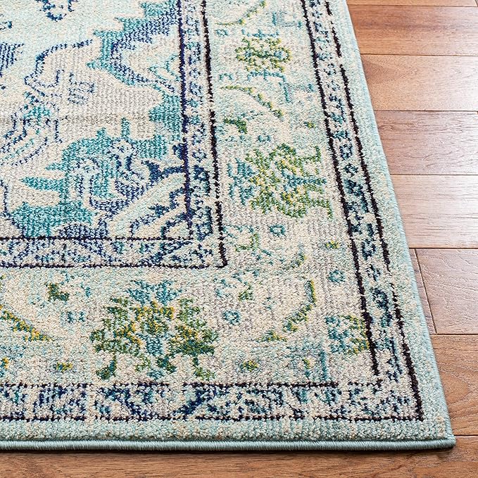SAFAVIEH Monaco Collection Area Rug - 5' Square, Light Blue & Ivory, Non-Shedding & Easy Care, Ideal for High Traffic Areas in Living Room, Bedroom, Home Office, Dining Space (MNC243K-5SQ)