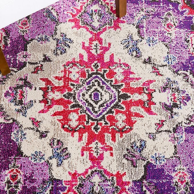 SAFAVIEH Monaco Collection Area Rug - 3' x 5', Violet & Fuchsia, Non-Shedding & Easy to Clean, Distressed Medallion Design, Ideal for Living Room, Bedroom, Dining Space (MNC243P)