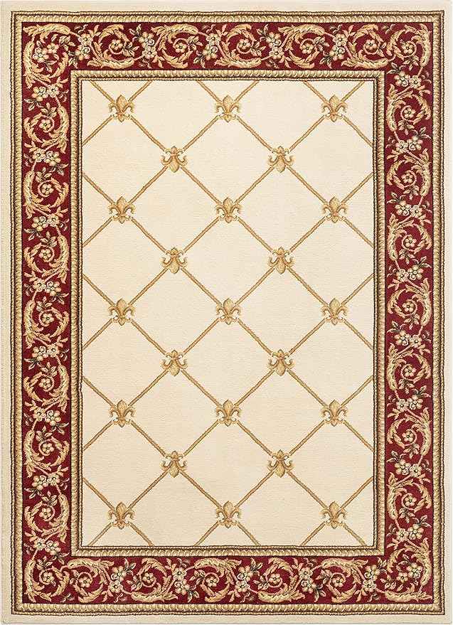 Well Woven Timeless Collection Fleur De Lis Ivory 8x10 Luxurious Traditional French Aubusson Oriental Area Rug Perfect for Living Room Bedroom or Dining Room Easy-to-Clean Durable Design