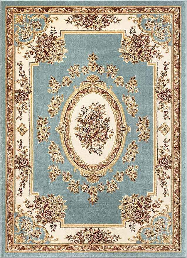 Well Woven Timeless Collection Le Petit Palais Light Blue 8x10 Luxurious Traditional French Medallion Oriental Area Rug Perfect for Living Room Bedroom or Dining Room Easy-to-Clean Durable Design