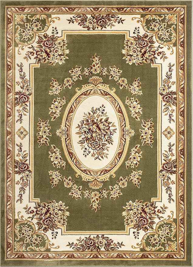 Well Woven Pastoral Medallion Green French Area Rug European Formal Traditional (5'3" x 7'3") Easy Clean Shed Free Modern Classic Thick Soft Plush Living Dining Room Area Rug