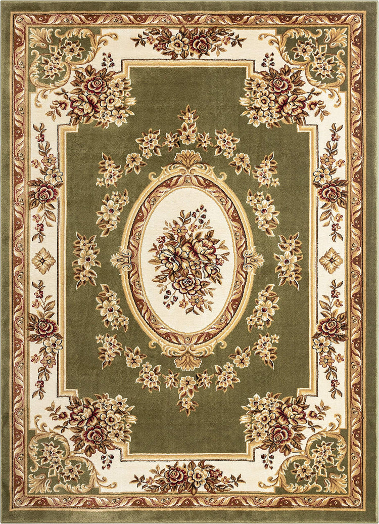 Pastoral Medallion Green French Area Rug European Formal Traditional