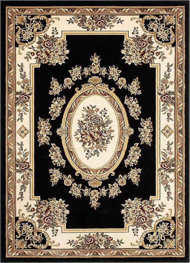 Well Woven Pastoral Medallion Black French European Formal Traditional Area Rug (5'3" x 7'3") Easy to Clean Stain/Fade Resistant Modern Contemporary Floral Thick Soft Plush Living Dining Room Rug
