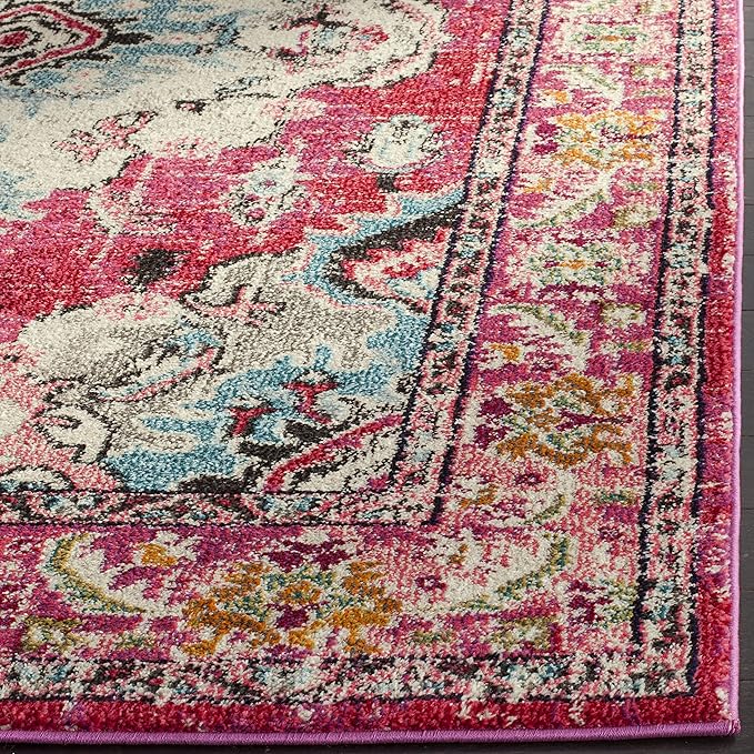 SAFAVIEH Monaco Collection Area Rug - 6'7" x 9'2", Pink & Multi, Non-Shedding & Easy to Clean, Distressed Medallion Design, Ideal for Living Room, Bedroom, Dining Space (MNC243D)