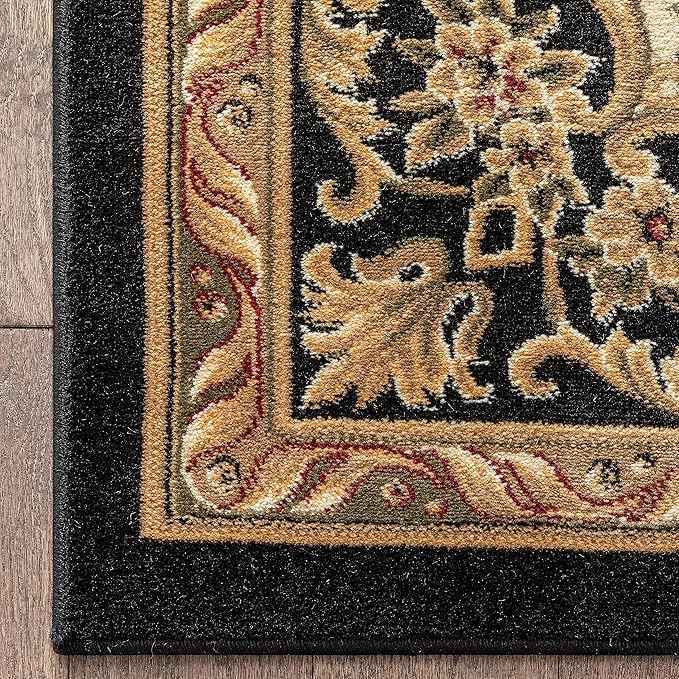 Well Woven Pastoral Medallion Black French European Formal Traditional Area Rug (5'3" x 7'3") Easy to Clean Stain/Fade Resistant Modern Contemporary Floral Thick Soft Plush Living Dining Room Rug