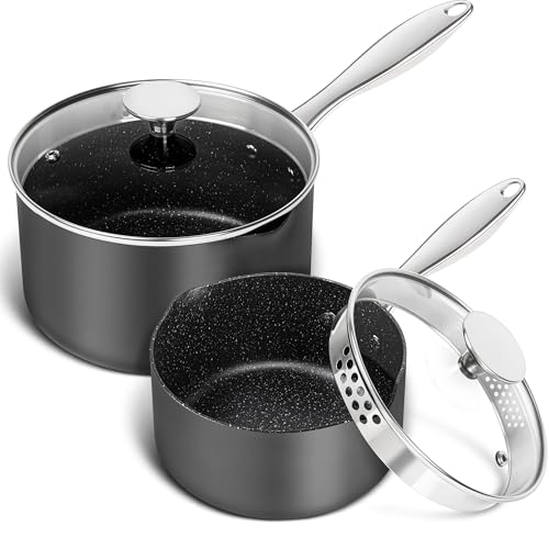 Hard Anodized Saucepan Set with Lids (1.5+3 Quarts)