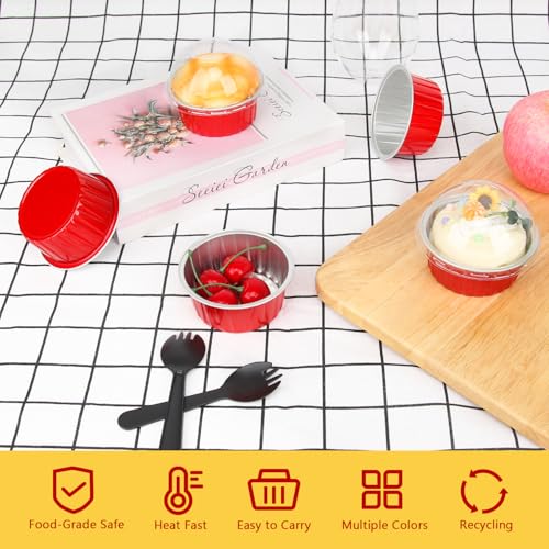 5oz Cupcake Tins with Dome Lids 100 Pack (Red / 5 oz)