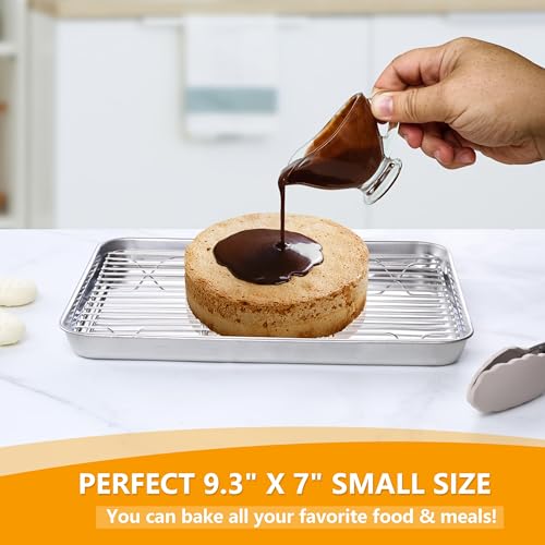 9x7 Inches Mini Stainless Steel Baking Sheet with Wire Cooling Rack (9x7x1)