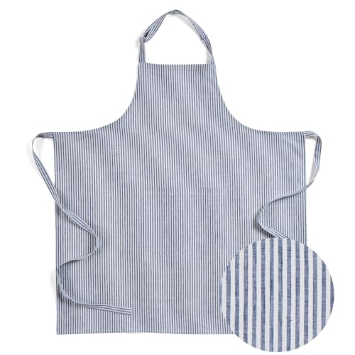 100% Linen Apron (Navy & White / 38 X 36 Inch)