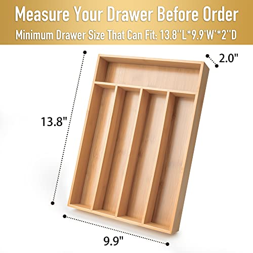 Silverware Organizer Kitchen Drawer Organizer Utensil Organizer Bamboo Silverware Holder Cutlery Organizer in Drawer Flatware Organizer Tray (5 Slots / Natural)