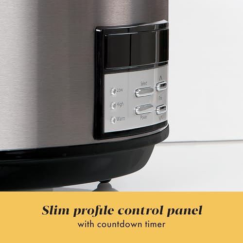 Large 8 Quart Programmable Slow Cooker with Auto Warm Setting Black Stainless Steel (Black / 8 Quarts)