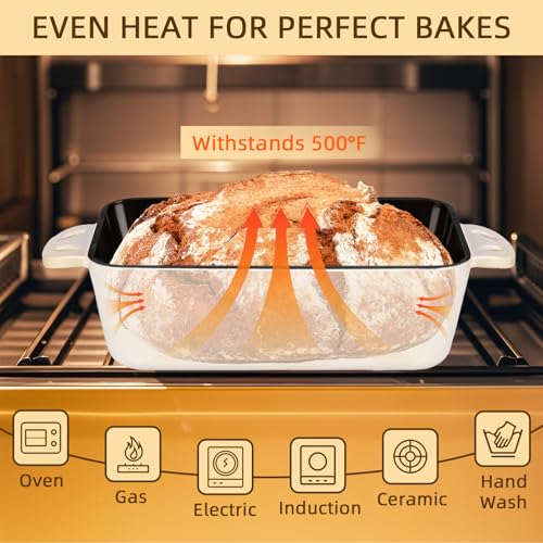 9x5 Enameled Cast Iron Loaf Pan with Lid (Cream White)