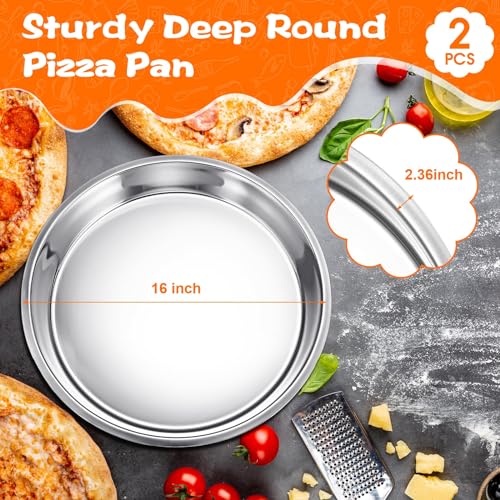 2 Pcs 16 Inch Large Deep Pizza Pans Stainless Steel Pizza Tray (16 Inch)