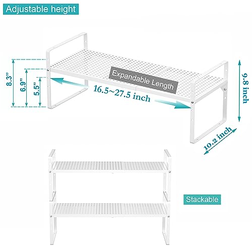 Large Expandable Cabinet Storage Shelf Organizer Rack (10.2" Width - 1 Pack / White)