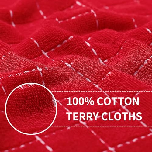 100% Cotton Terry Kitchen Towels (Red / 13 X 28 - 8 Pack)