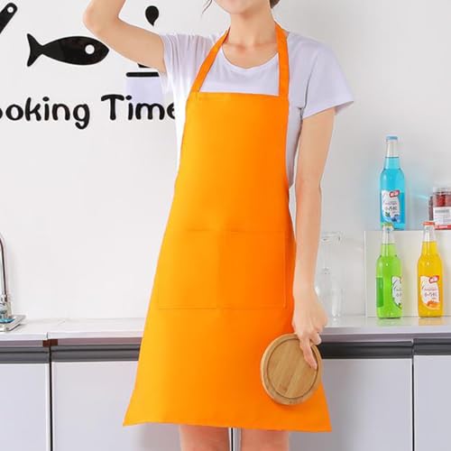 4 Pack Bib Chef Apron (2 pockets -Long (4 packs) / Orange)