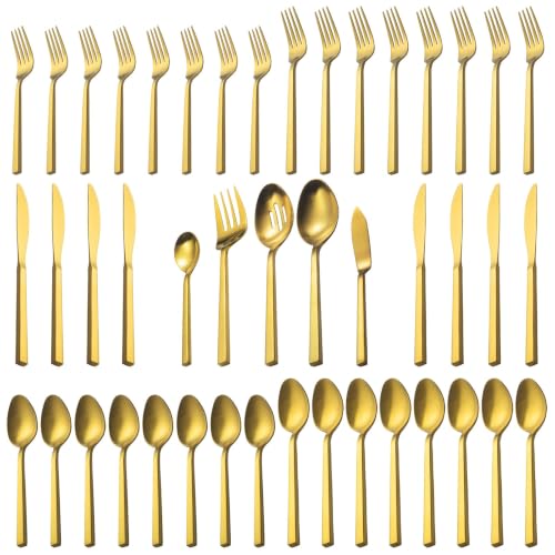 Cube Gold 45 Piece Forged Stainless Steel Matte Flatware Set for 8 (Gold Satin / 45 pieces for 8)