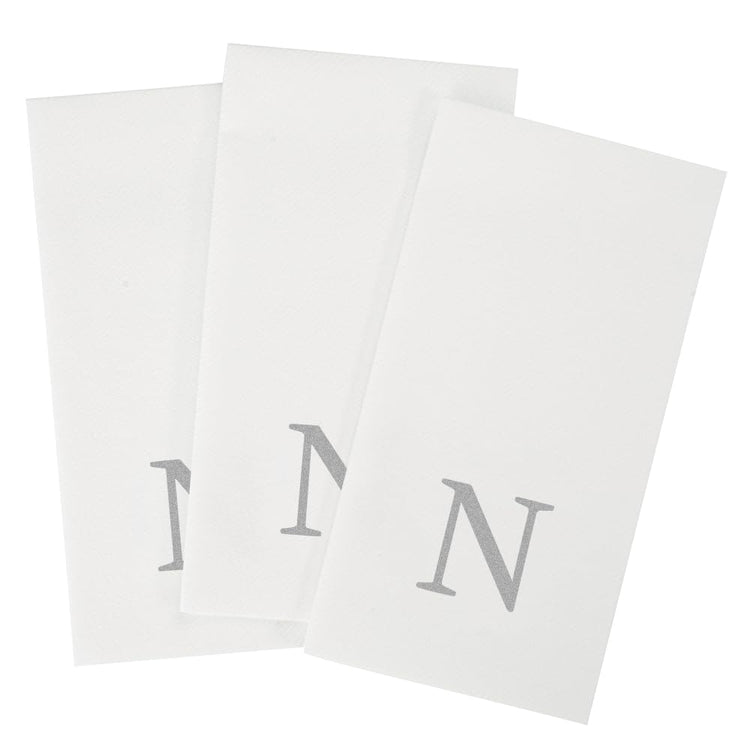 Monogram Letter N Silver Linen Feel Guest Towels (Silver / 2000 Count / N)
