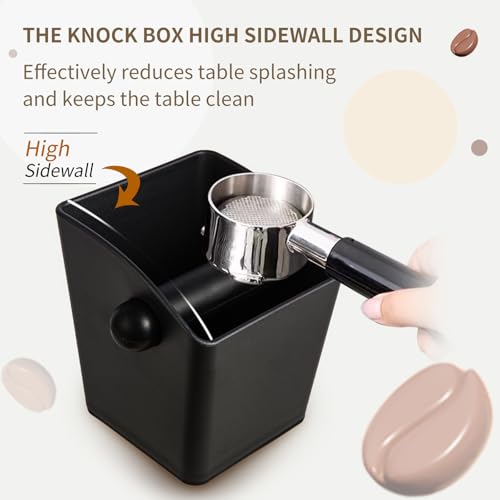 Espresso Knock Box Square High Side Wall Splash Prevention Design Knock Box Shock Absorbing Non Slip Knock Box Espresso With Removable Knock Bar Espresso Accessories for Home (Black Knock Box)