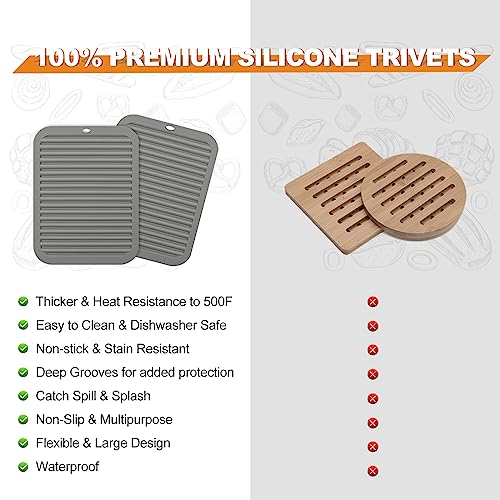 4 Pack Square Silicone Trivets (9x12in, 4 Gray Rectangle)