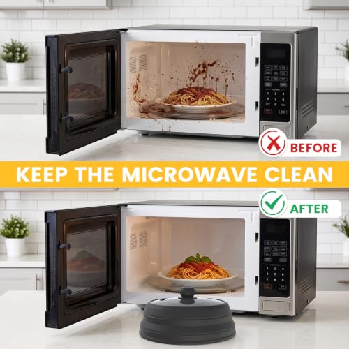 Silicone Microwave Splatter Cover Collapsible for Food Plate Bowl 10.8 inch (black / 10.8 inch)