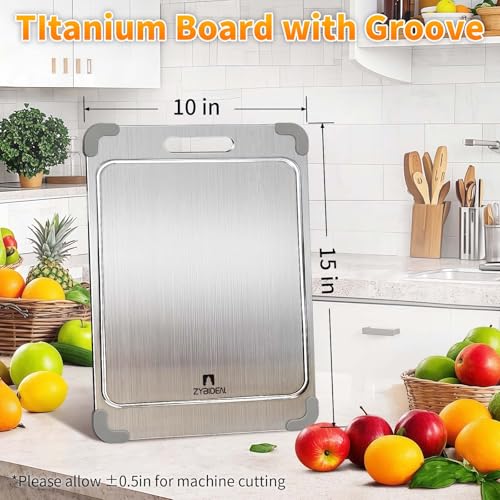 14*10" Pure Titanium Cutting Board with Groove and Silicone Corner (Gray / 10 * 14 IN)