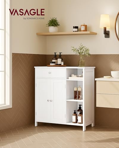 Bathroom Storage Cabinet (1 Drawer + 2 Doors + 3 Open Compartments / 11.8"D x 29.5"W x 31.5"H / White)