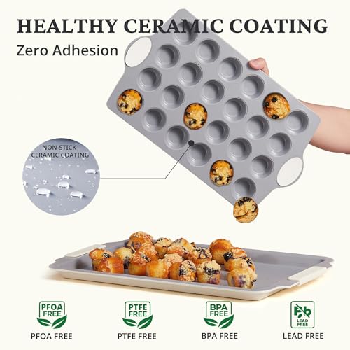 24 Cup Ceramic Nonstick Mini Muffin Pan & Cupcake Tin (Cream / 24 Cup Mini Muffin Pan (1 pack))