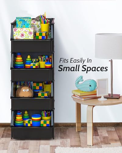 Stackable Storage Bins Open Front for Pantry Storage (4 Pack / Black)
